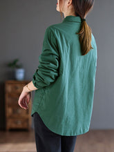 Retro Solid Color Lapel Collar Cotton Shirt